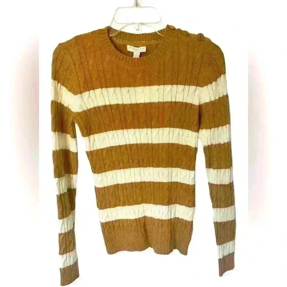 Charter Club Coffee/Cream Striped Sweater, 85% Cotton/15% Nylon, Petite S